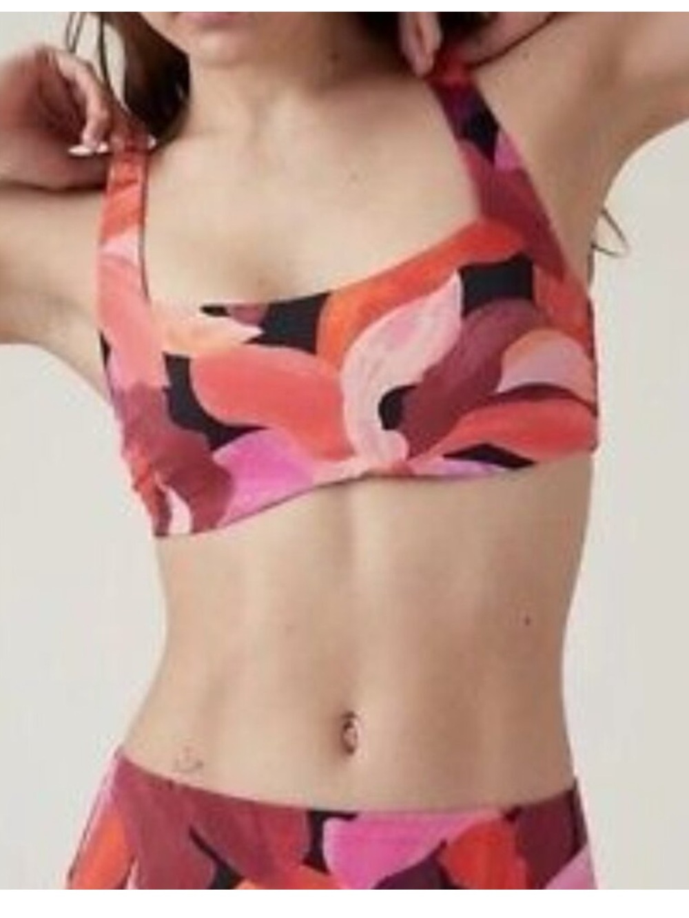 Athleta Floral Square Neck Bikini Top in Pink and Red